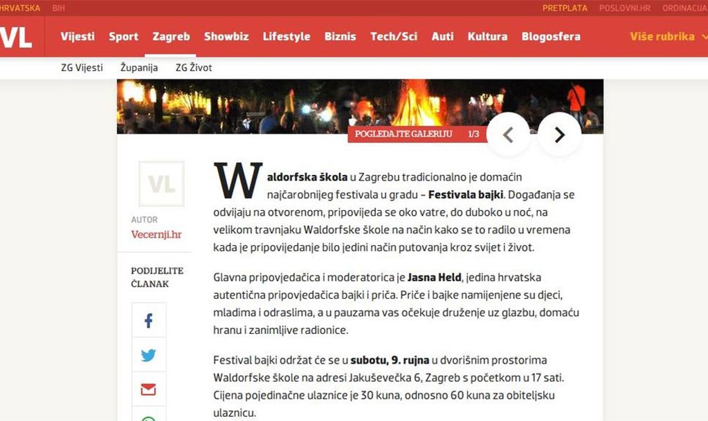 Članak o našem Festivalu bajki u Večernjem listu